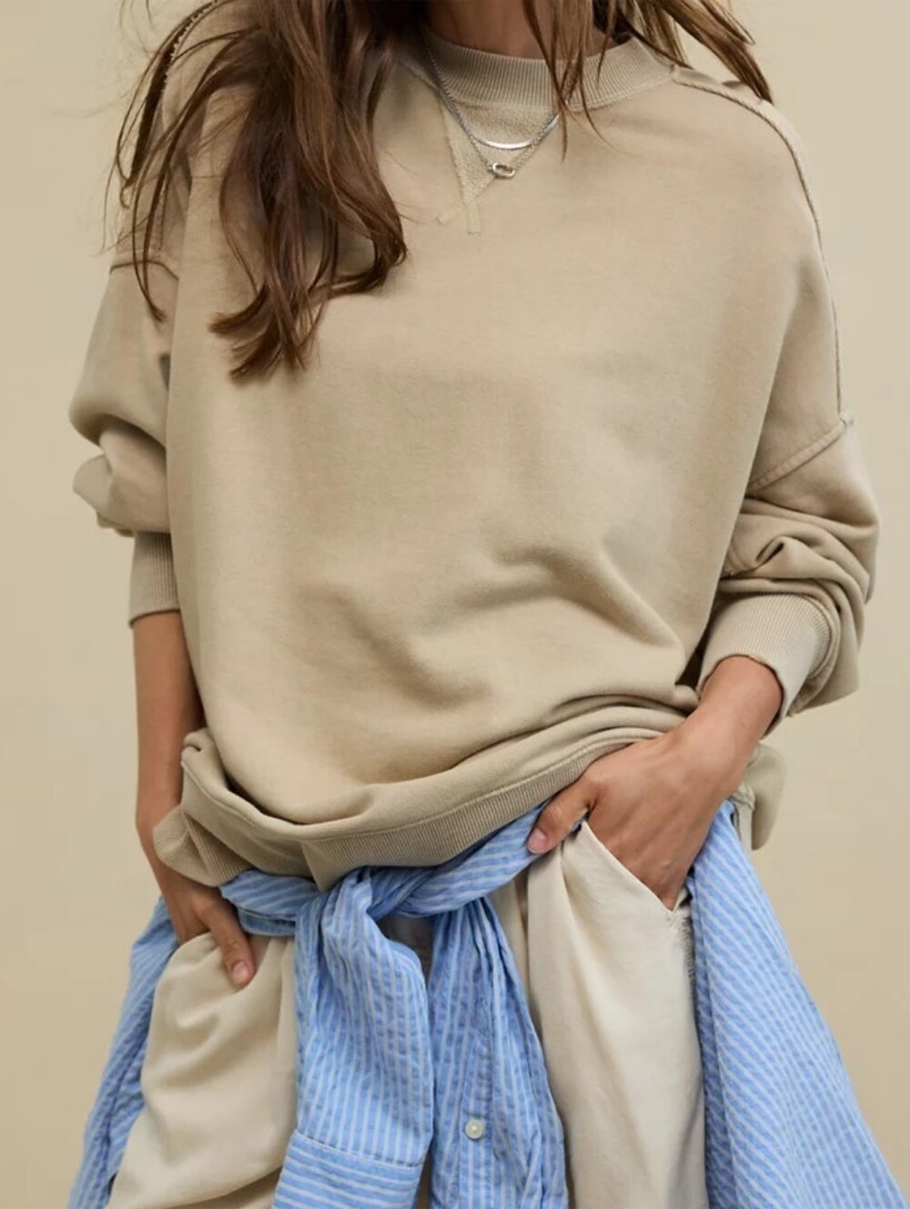 aerie Relaxed Scoopneck Sweater in Tan
